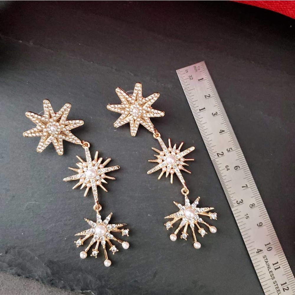 Star Gazer Pearl and Crystal Drop Earrings - Christmas Northstar - Picture 12 of 13